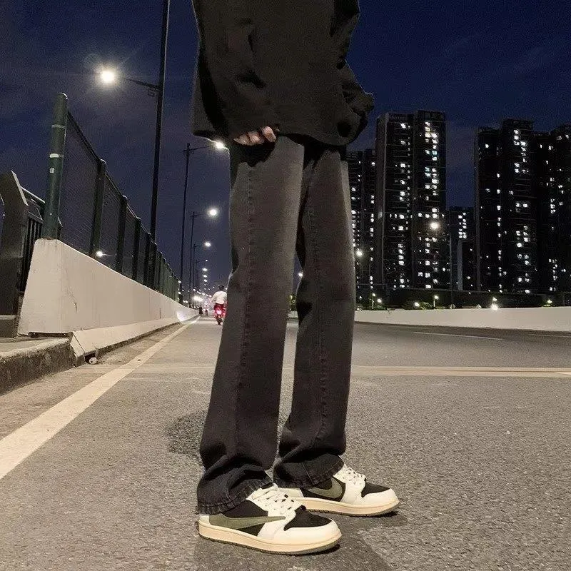 Black Gradient Pants Men's Loose Straight High Street American Black Jeans Loose High Bootcut Trousers Men's Same Style