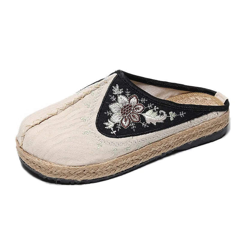 Cotton Linen Ethnic Embroidered Slippers