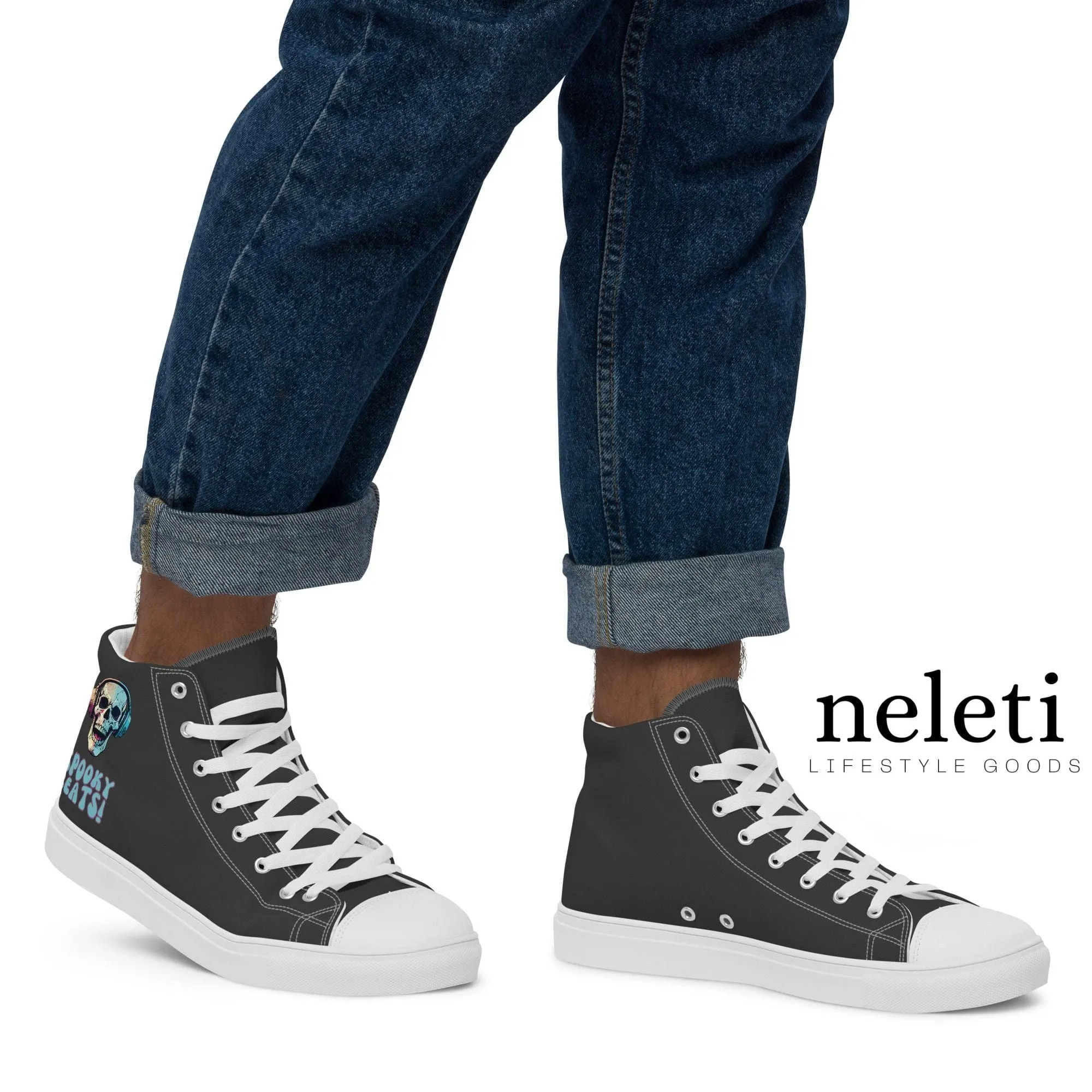 Halloween Shoes for Men: Spooky Beats Eclipse High Top Canvas Shoes