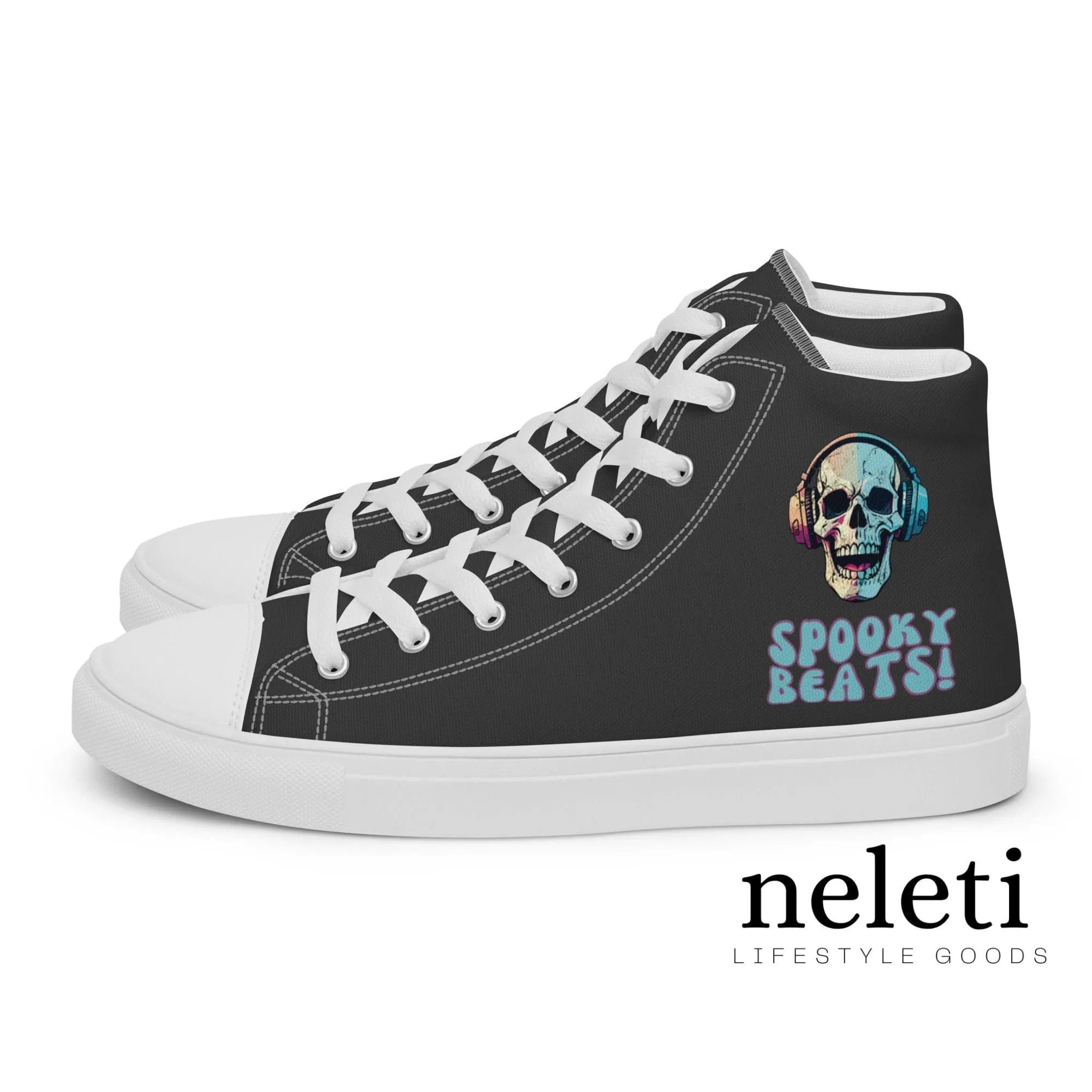 Halloween Shoes for Men: Spooky Beats Eclipse High Top Canvas Shoes