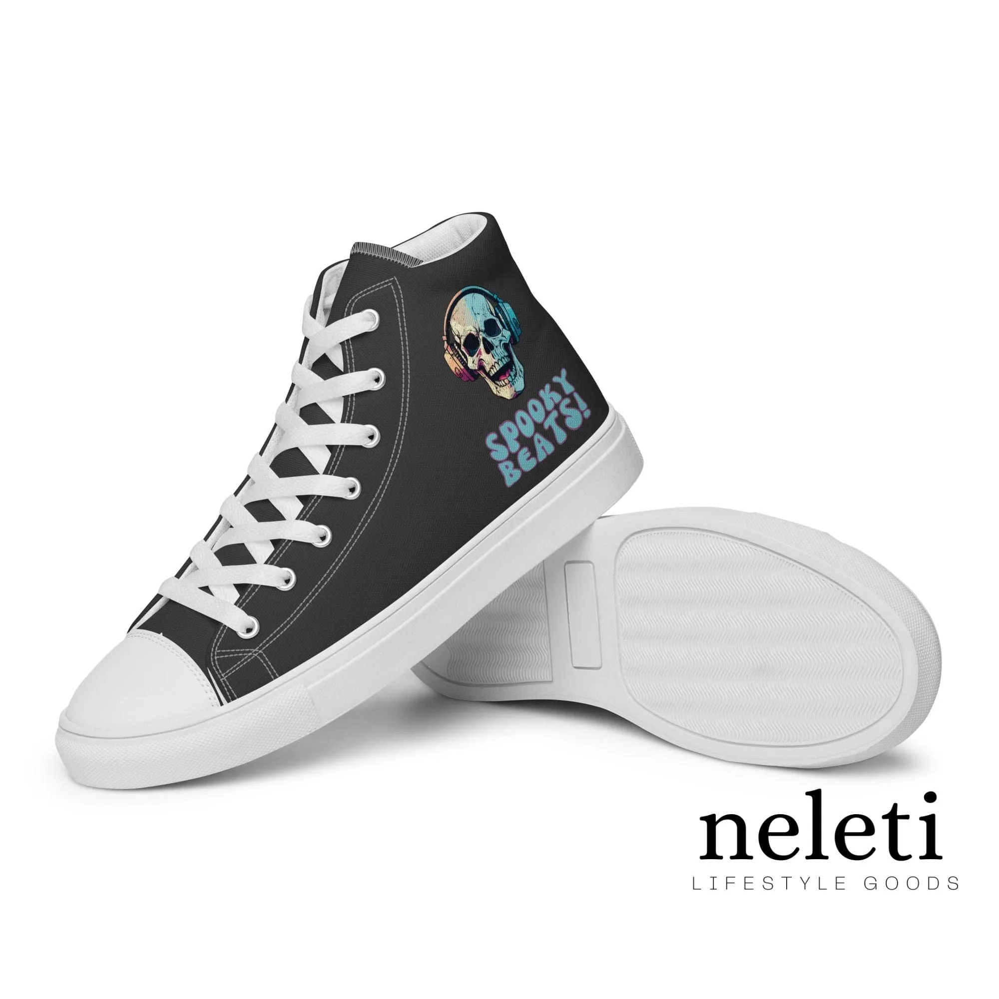 Halloween Shoes for Men: Spooky Beats Eclipse High Top Canvas Shoes