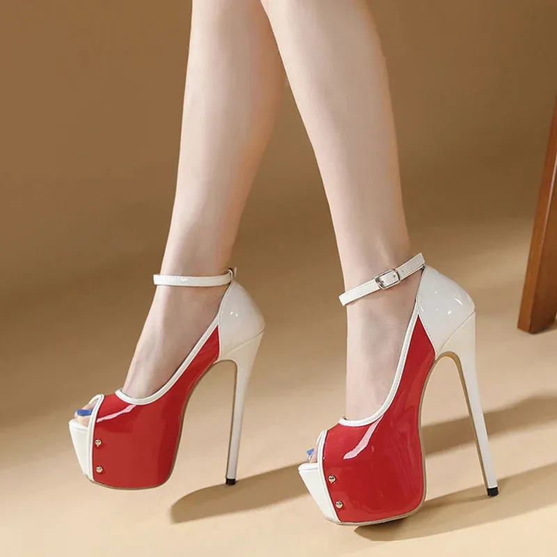 Liyke Sexy Peep Toe Party Club Strip Pole Dance Ultra High Heels Platform Pumps Fashion Stiletto Wedding Banquet Shoes Women Red