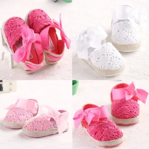 Lovely Infant Toddler Princess First Walkers Newborn Baby Girls Kid Prewalker Soft Soled Shoe Bow Dress Knitting Shoes Footwear