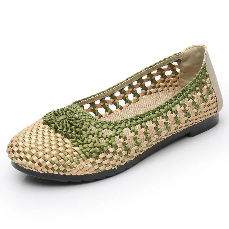 Owlkay Summer Fashion Casual Mesh Lofaers Hollow Breathable Weaving  Mom Shoes