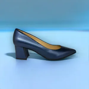 The Lexie Navy Blue Leather Bloch Heel Pump Shoe Final Sale!