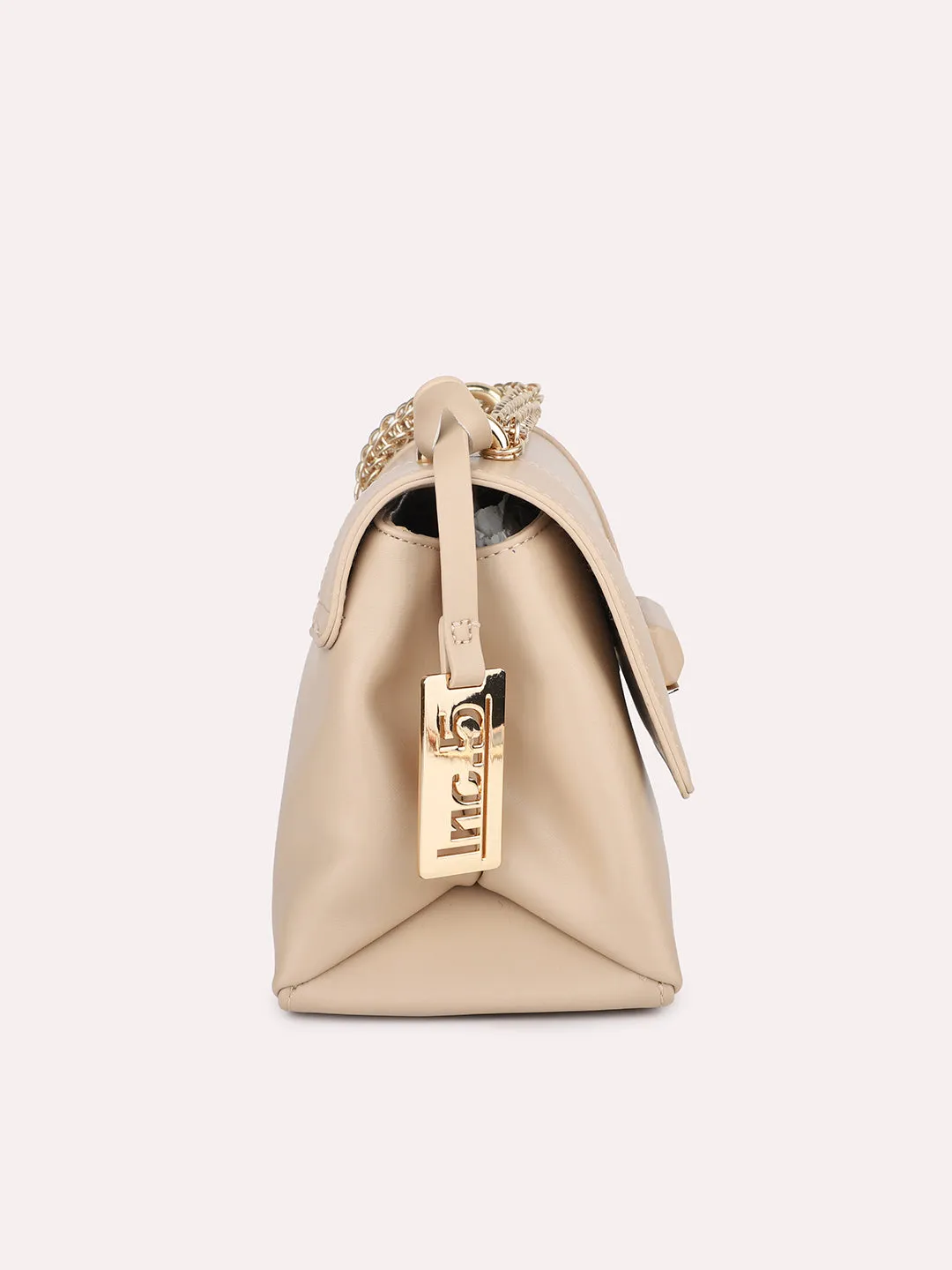 Women Beige Structured Sling Bag