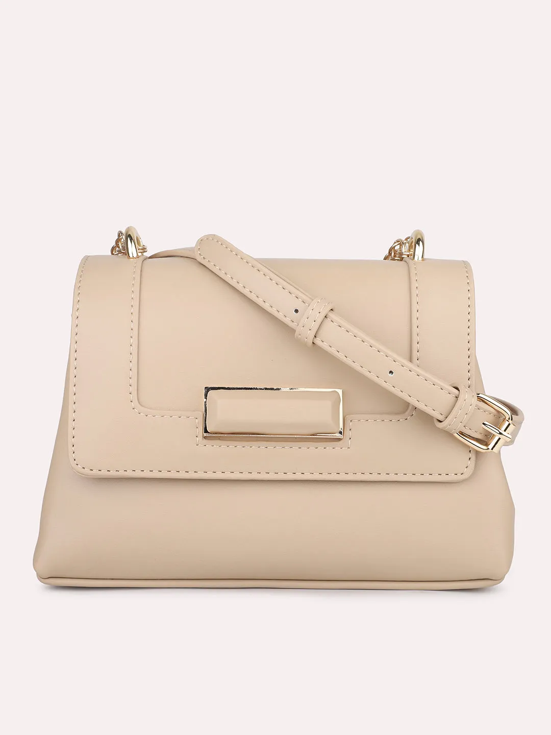 Women Beige Structured Sling Bag